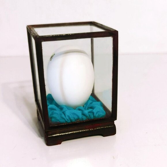 Vintage Chinese Hand Painted Egg In Glass Display Case Butterflies Flowers - Picture 3 of 5